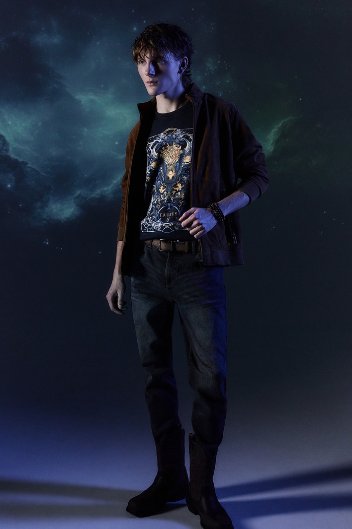 T-shirt bawełniany męski z kolekcji Zodiak - Byk kolor szary RW24-TSM958