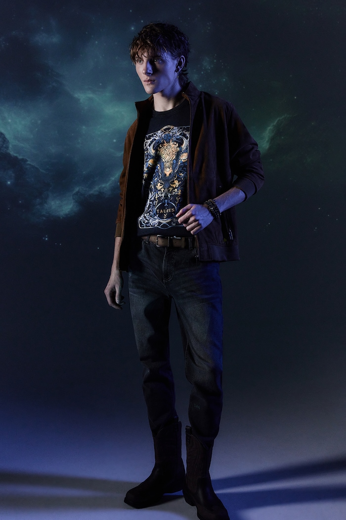 T-shirt bawełniany męski z kolekcji Zodiak - Byk kolor szary RW24-TSM958