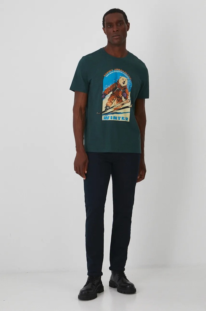 T-shirt bawełniany męski z nadrukiem kolor zielony RW24-TSMA20 zielony RW24