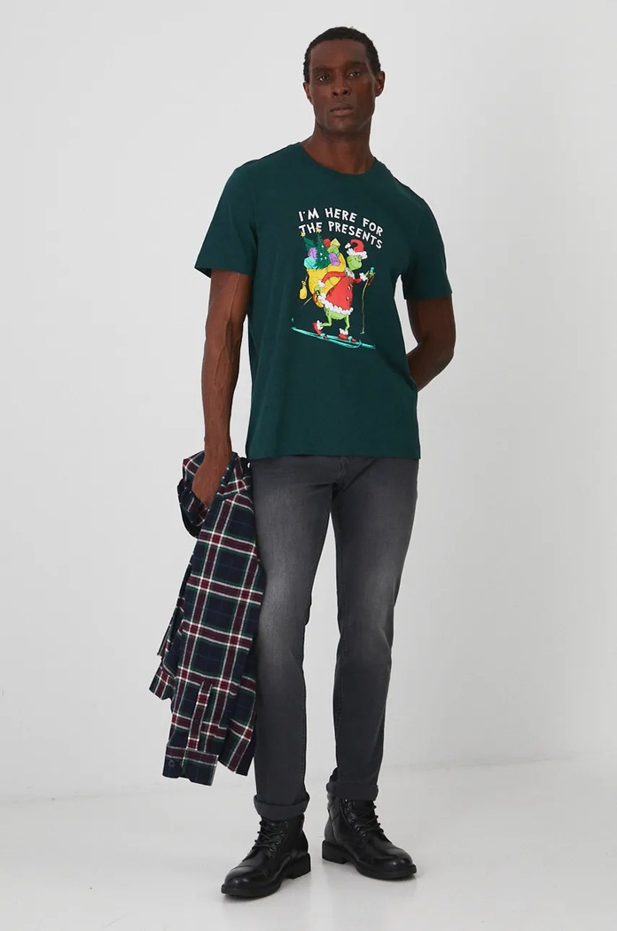 T-shirt bawełniany męski świąteczny Grinch kolor zielony RW24-TSMA76 zielony RW24
