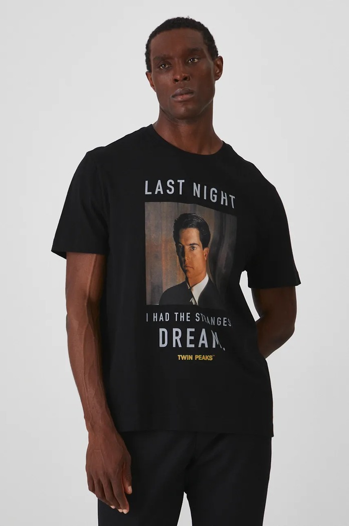 T-shirt bawełniany Twin Peaks kolor czarny okrągły czarny RW24-TSMA77