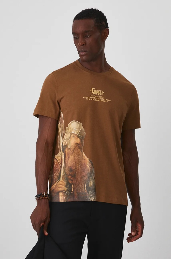 T-shirt bawełniany męski z kolekcji The Lord of the Rings kolor brązowy RW24-TSMA81 brązowy RW24