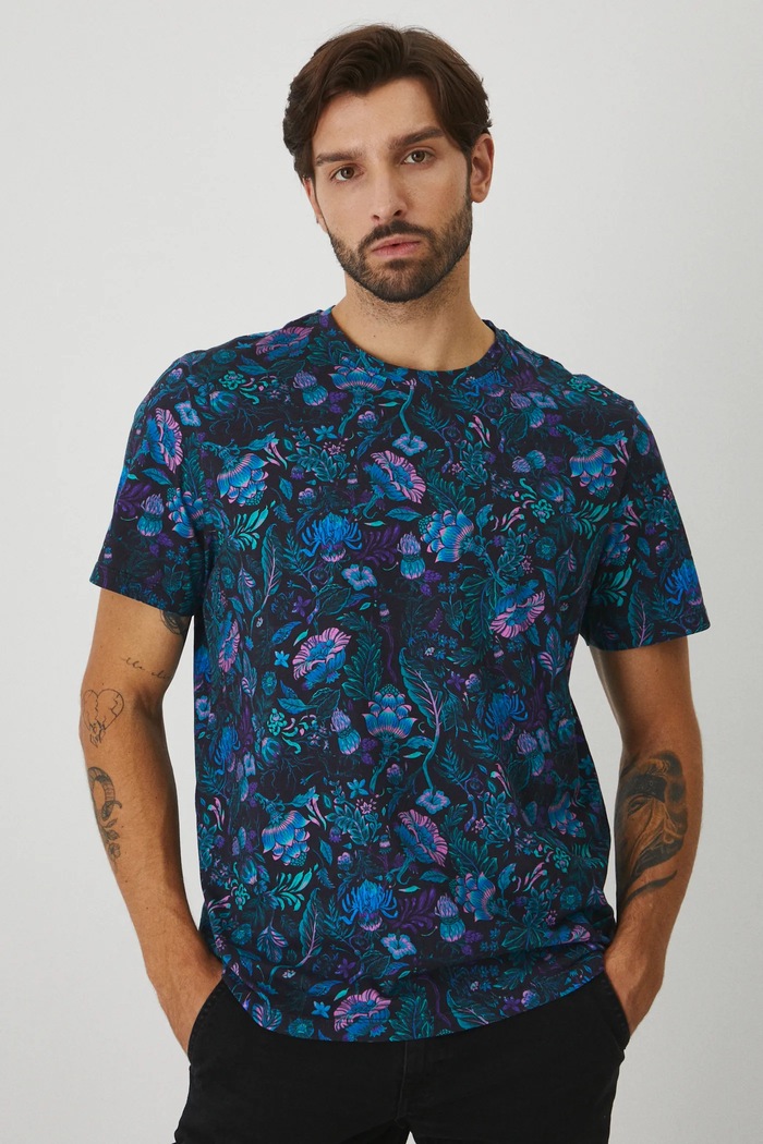 Odzież T-shirt bawełniany męski wzorzysty kolor czarny RW24-TSMB01 czarny