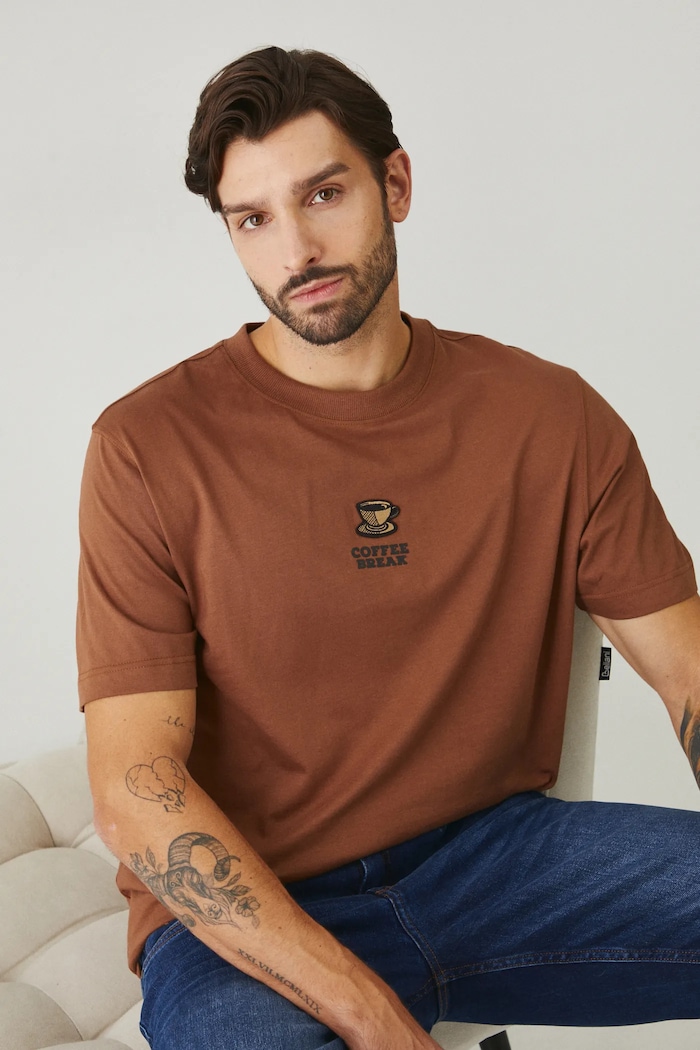 T-shirt bawełniany męski kolor brązowy bawełna brązowy RW24-TSMB20