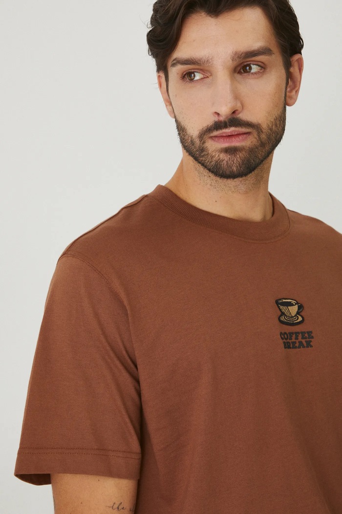 T-shirt bawełniany męski kolor brązowy brązowy RW24-TSMB20