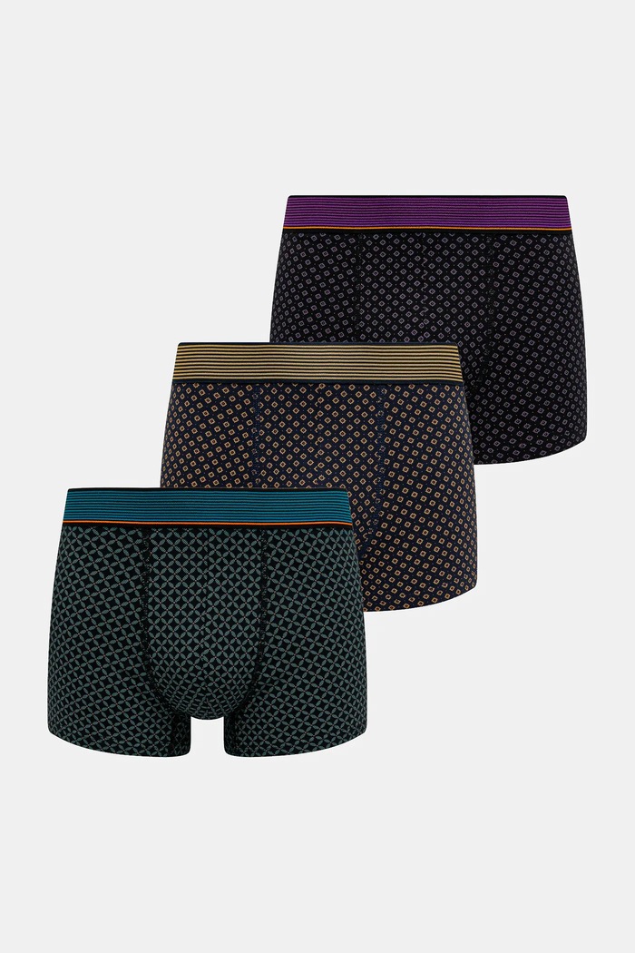 Bokserki bawełniane męskie z drobnym wzorem (3-pack) drobny wzór multicolor RW25-BBM701