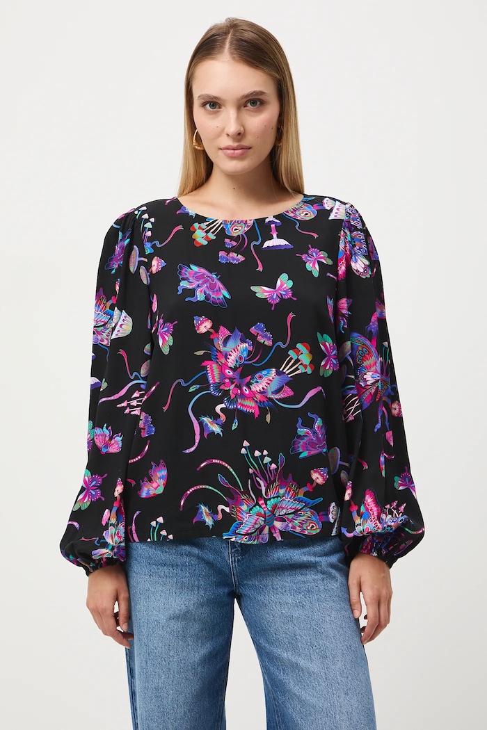 Bluzka damska z wiskozy wzorzysta RW25-BDD052 czarny RW25
