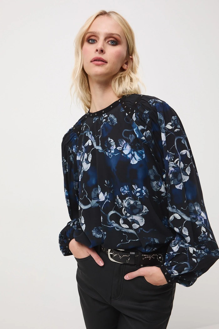Halenka dámská z viskózy se vzorem relaxed černá RW25-BDD702