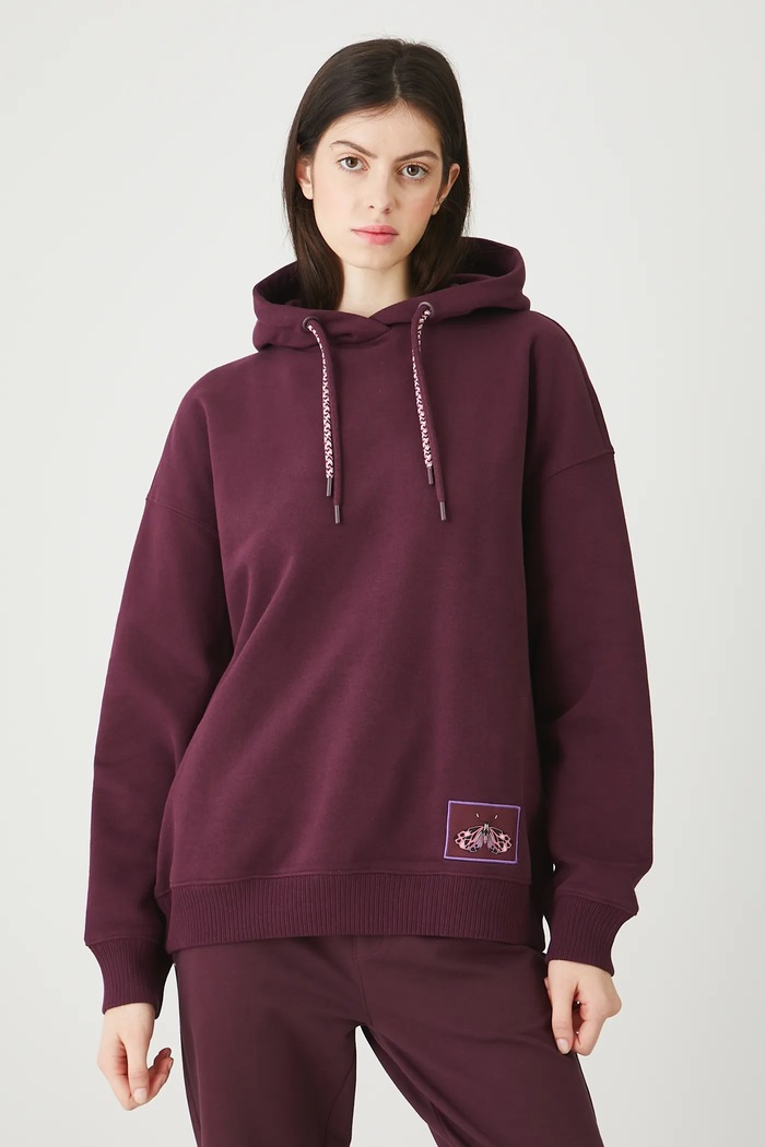 Bluza damska z ozdobną naszywką aplikacja bordowy RW25-BLD011
