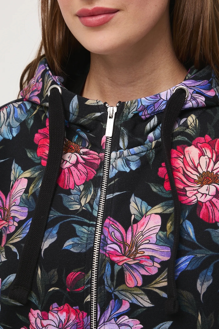 Bluza bawełniana damska z kapturem wzorzysta RW25-BLD030 czarny