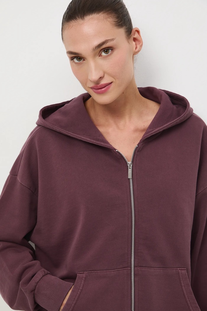 Bluza bawełniana damska z efektem sprania gładkie fioletowy RW25-BLD050