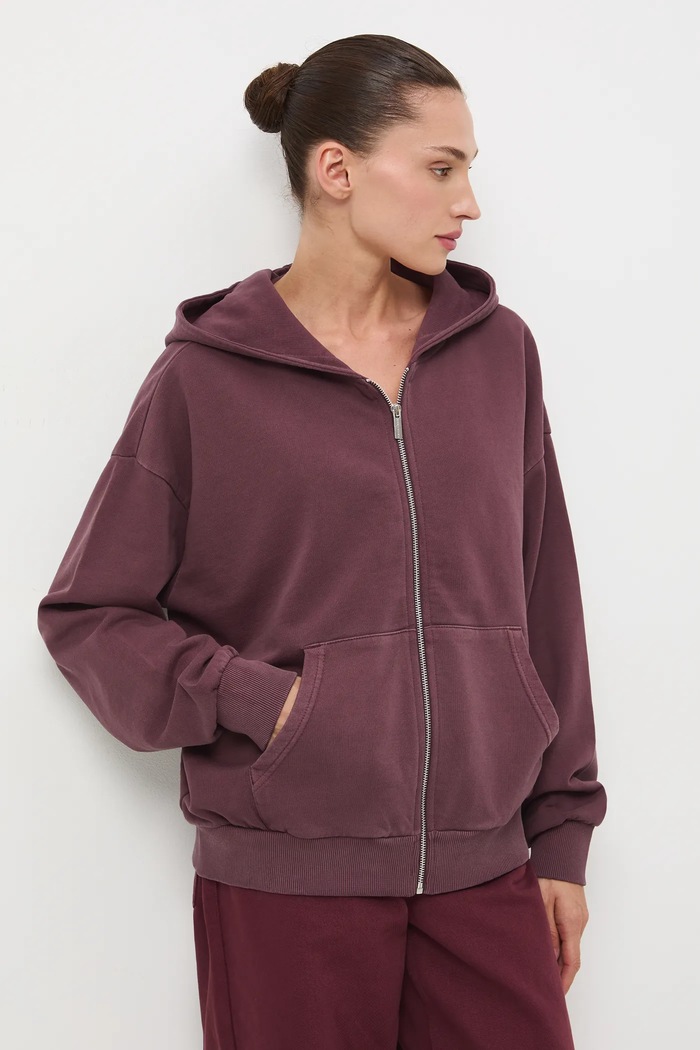 Bluza bawełniana damska z efektem sprania fioletowy RW25-BLD050