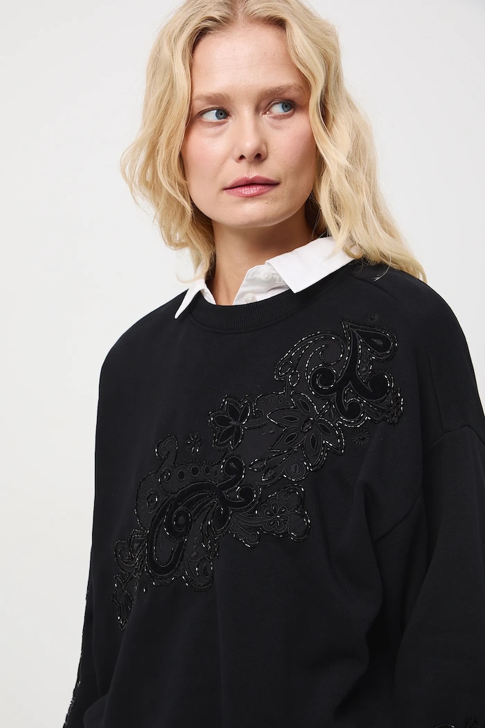 Bluza damska z ozdobną aplikacją aplikacja czarny RW25-BLDA00