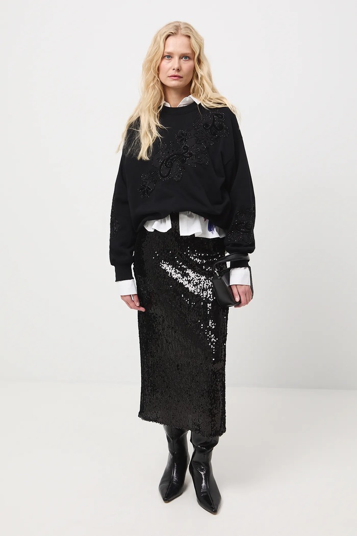 Bluza damska z ozdobną aplikacją RW25-BLDA00 czarny RW25