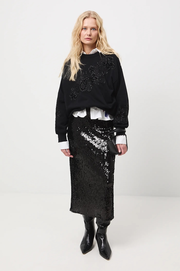 Bluza damska z ozdobną aplikacją RW25-BLDA00 czarny RW25
