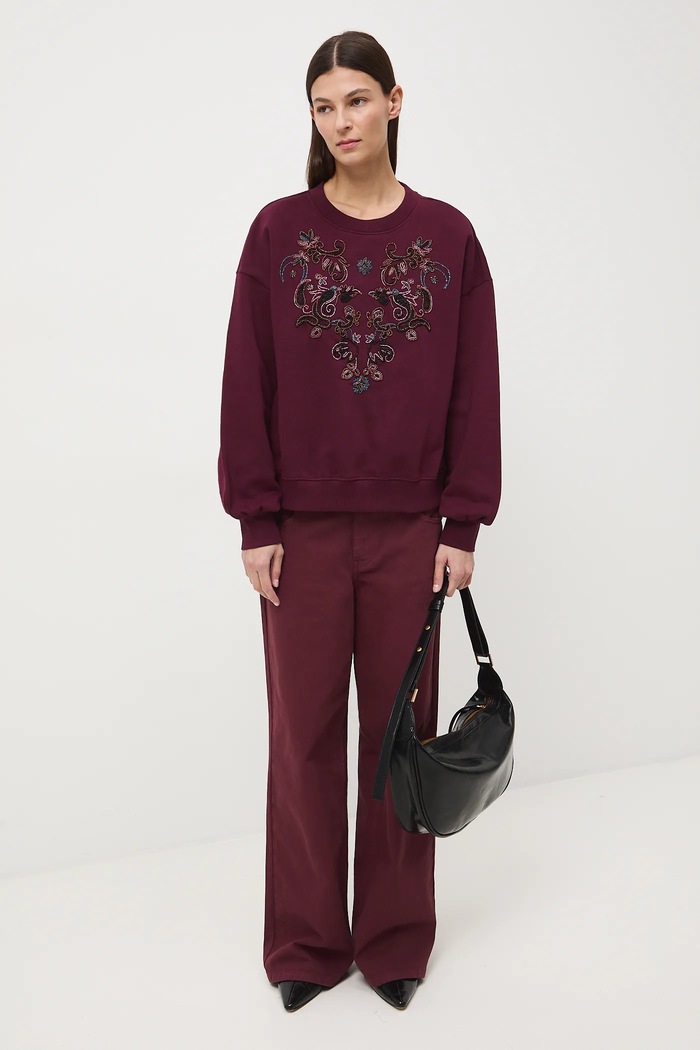 Bluza damska z ozdobną aplikacją RW25-BLDC02 bordowy RW25