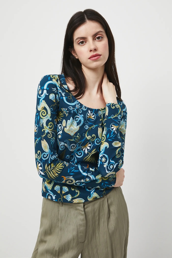 Longsleeve bawełniany z elastanem wzorzysty RW25-BUD302 granatowy RW25