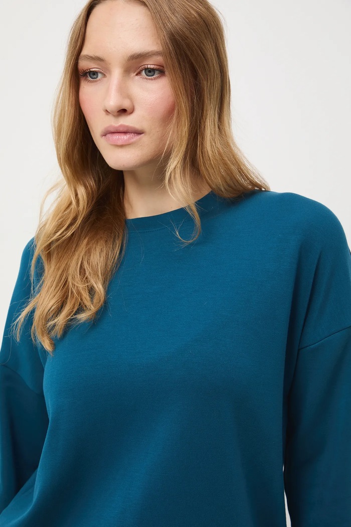 Longsleeve damski gładki z modalem turkusowy RW25-BUD701