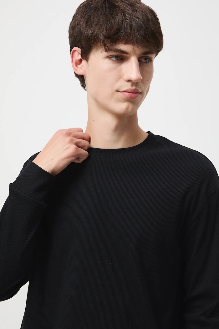 Longsleeve męski prążkowany czarny RW25-BUM050