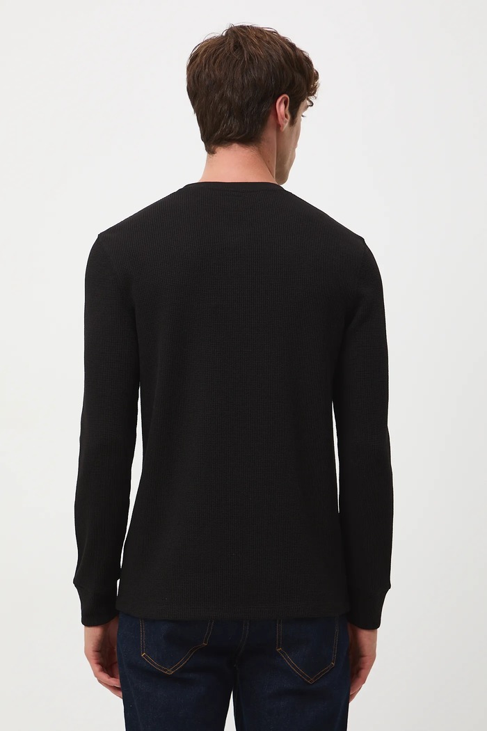 Odzież Longsleeve męski z fakturą RW25-BUM061 czarny