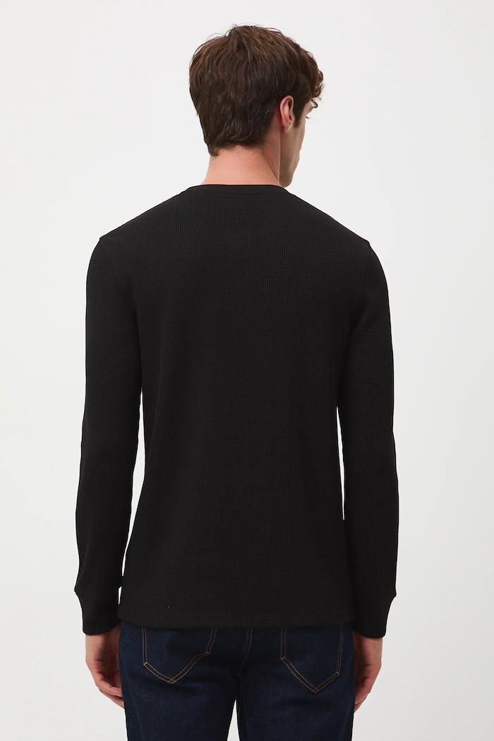 Odzież Longsleeve męski z fakturą RW25-BUM061 czarny