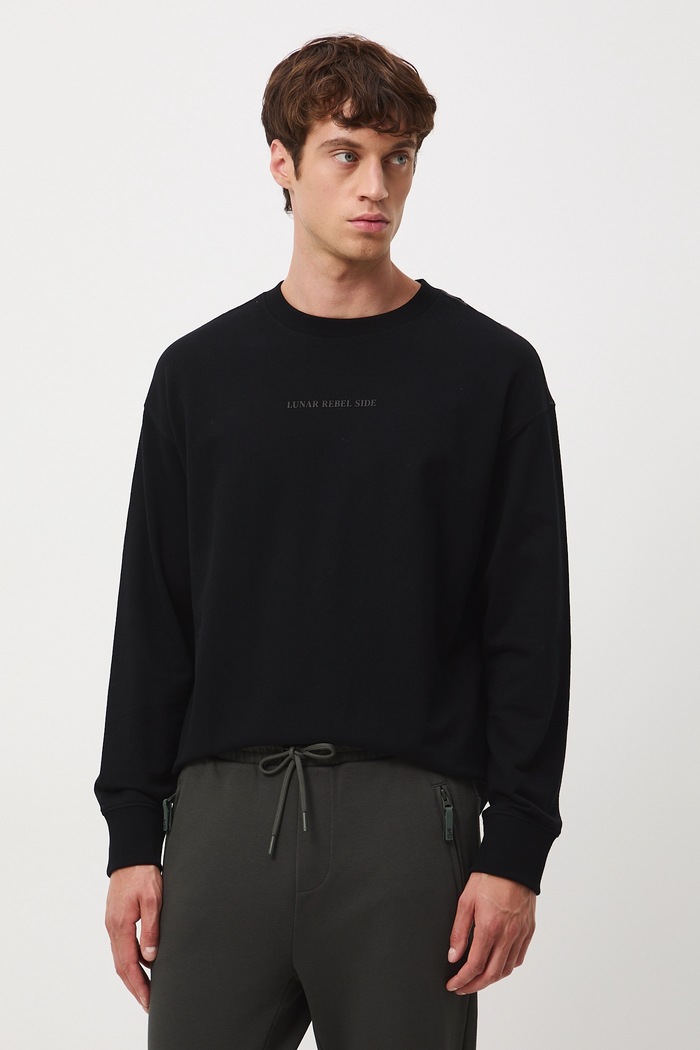 Odzież Longsleeve bawełniany męski z nadrukiem RW25-BUM700 czarny