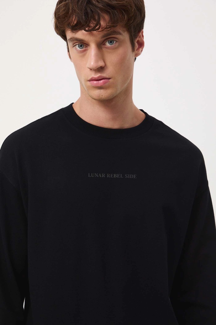 Longsleeve bawełniany męski z nadrukiem RW25-BUM700 czarny