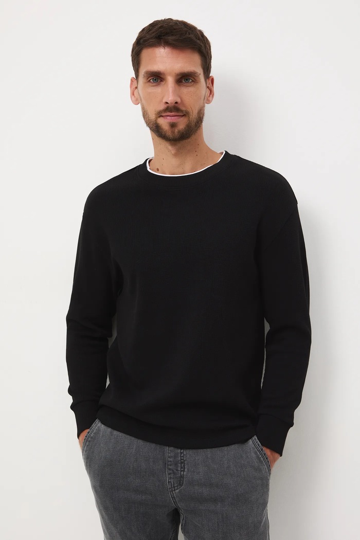 Longsleeve męski z fakturą bawełna czarny RW25-BUM902