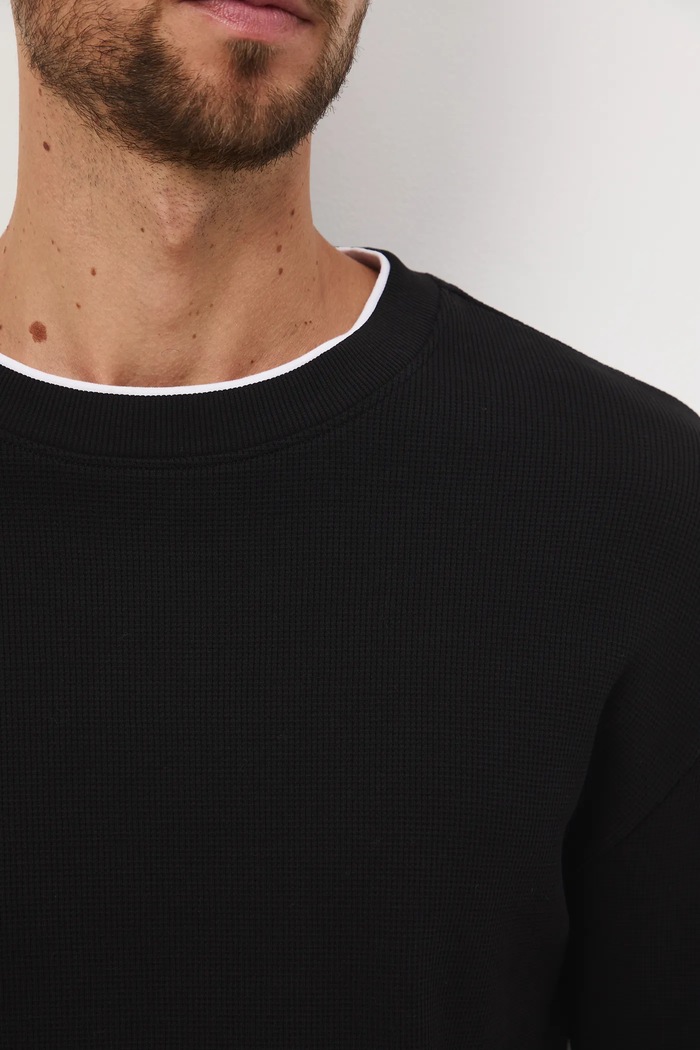 Longsleeve męski z fakturą RW25-BUM902 czarny