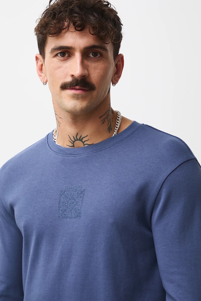 Longsleeve męski interlock z nadrukiem RW25-BUMB01 granatowy