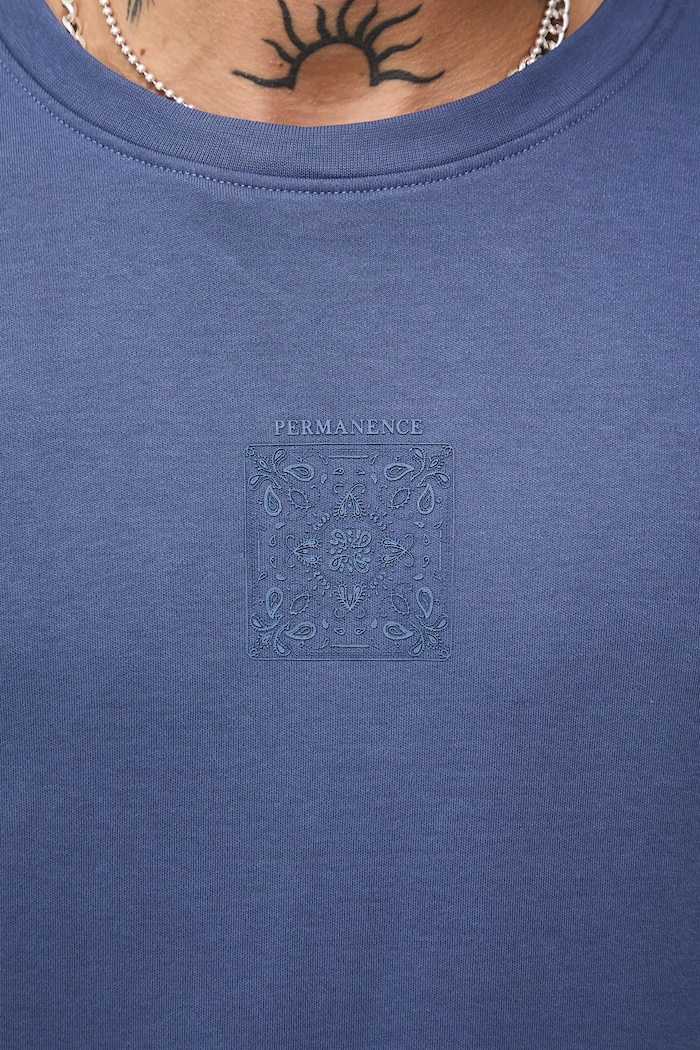 Longsleeve męski interlock z nadrukiem granatowy RW25-BUMB01