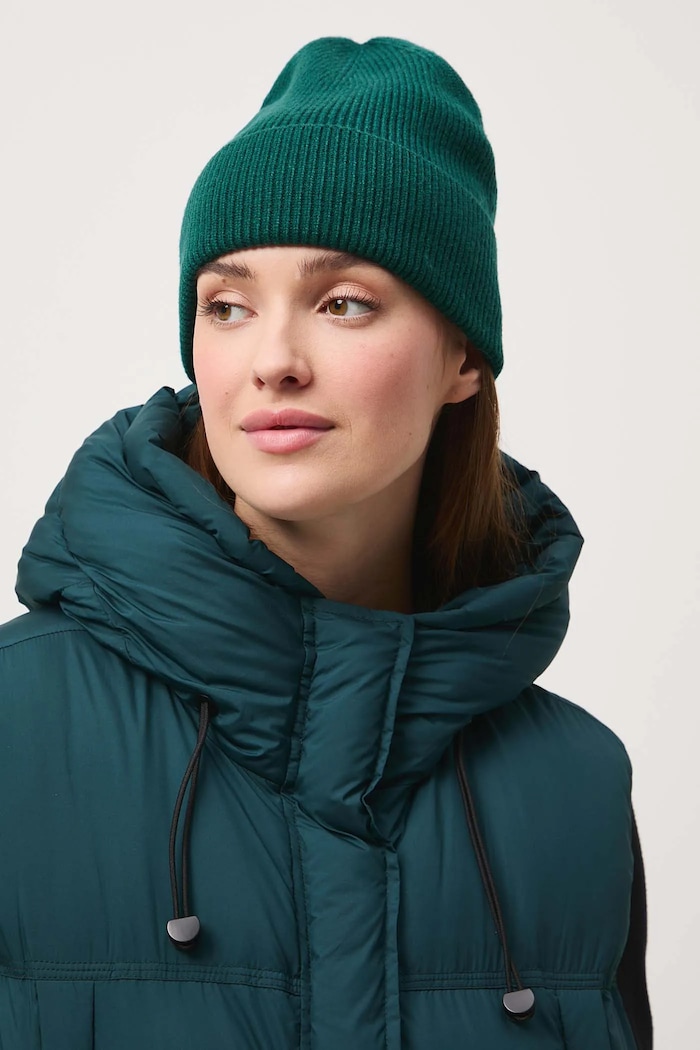 Czapka damska beanie prążkowana średniej grubości turkusowy RW25-CDD040