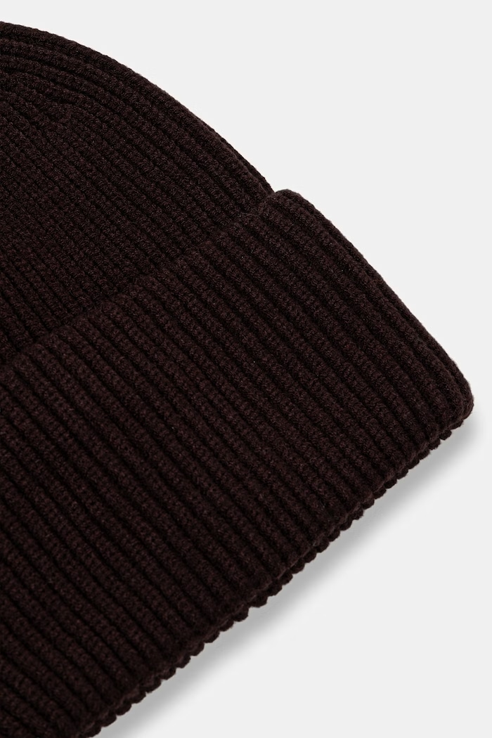 Czapka damska beanie prążkowana brązowy RW25-CDD052