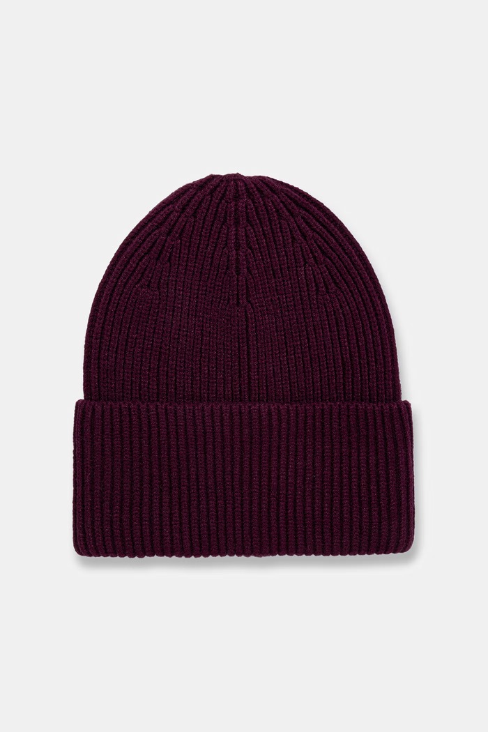 Czapka damska beanie prążkowana średniej grubości bordowy RW25-CDD052