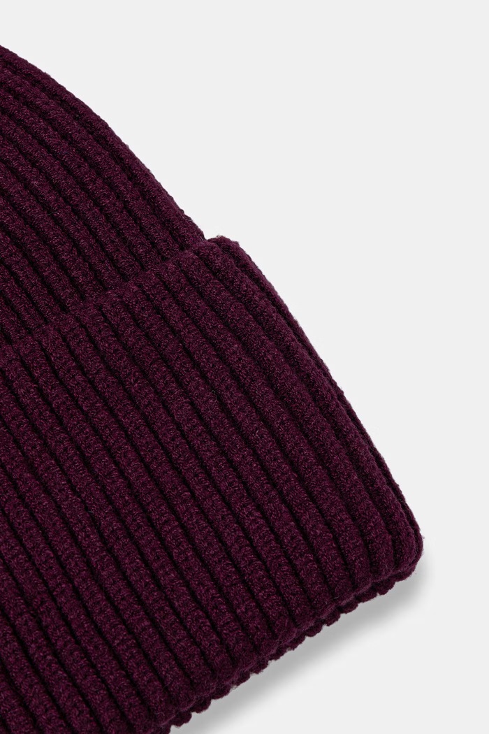 Akcesoria Czapka damska beanie prążkowana RW25-CDD052 bordowy