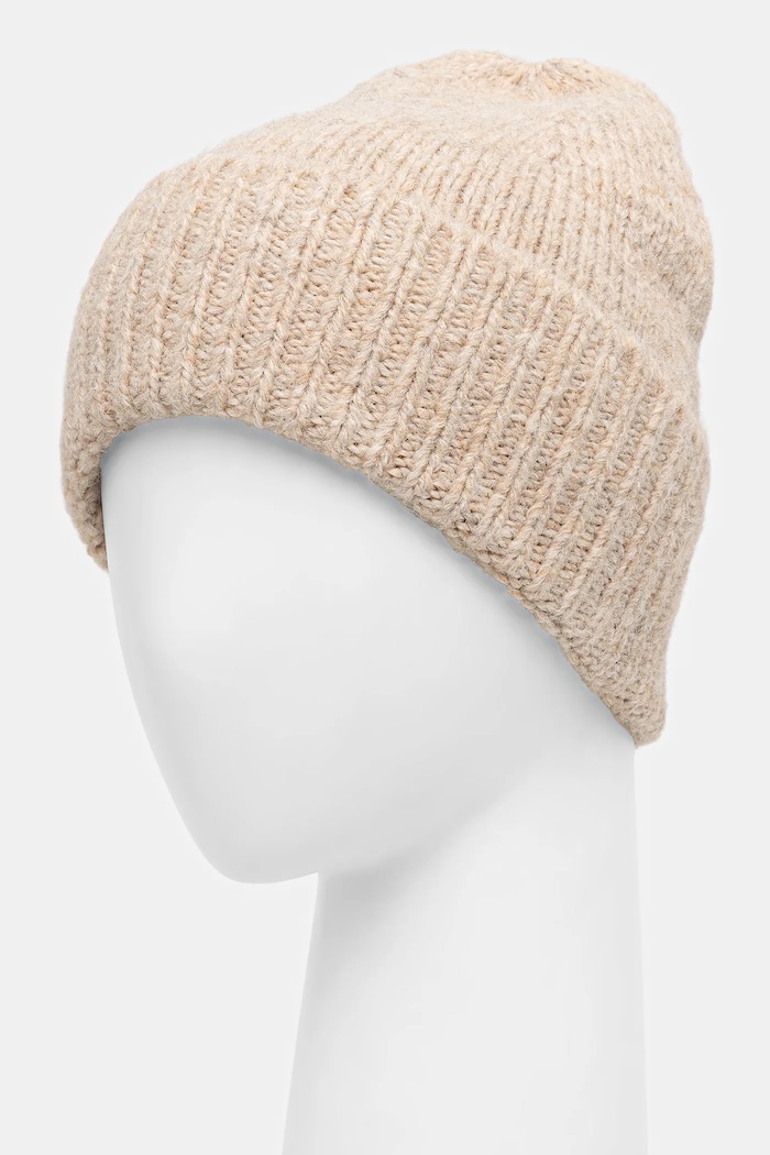 Akcesoria Czapka z domieszką wełny damska beanie RW25-CDD071 beżowy