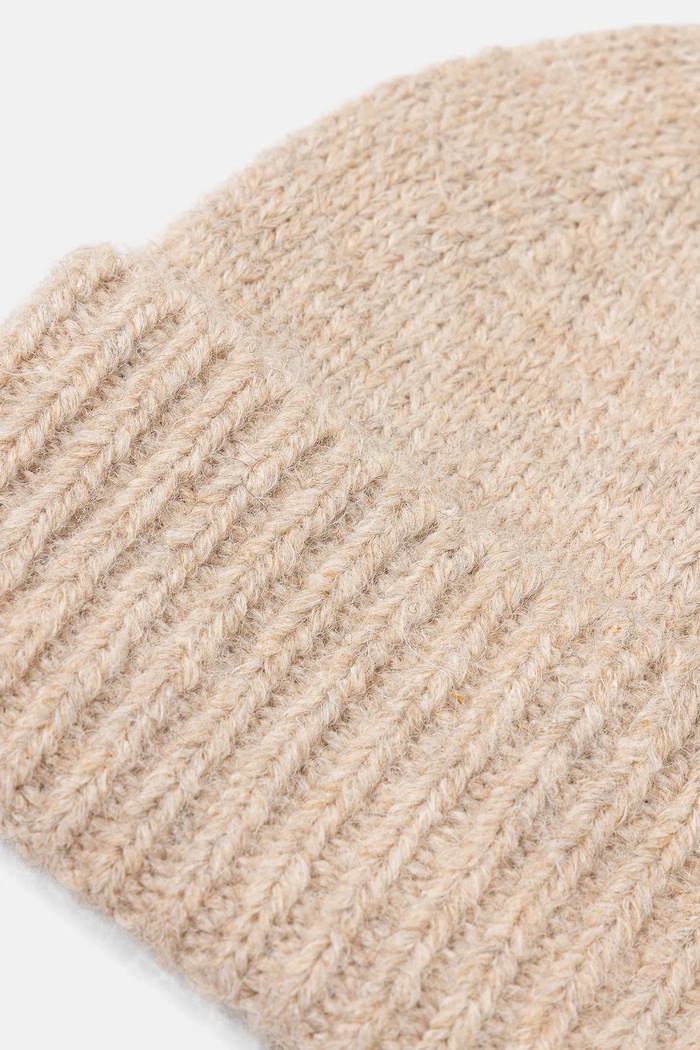 Czapka z domieszką wełny damska beanie beżowy RW25-CDD071