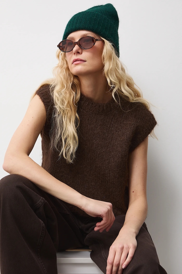 Czapka z domieszką wełny damska beanie gruba zielony RW25-CDD071