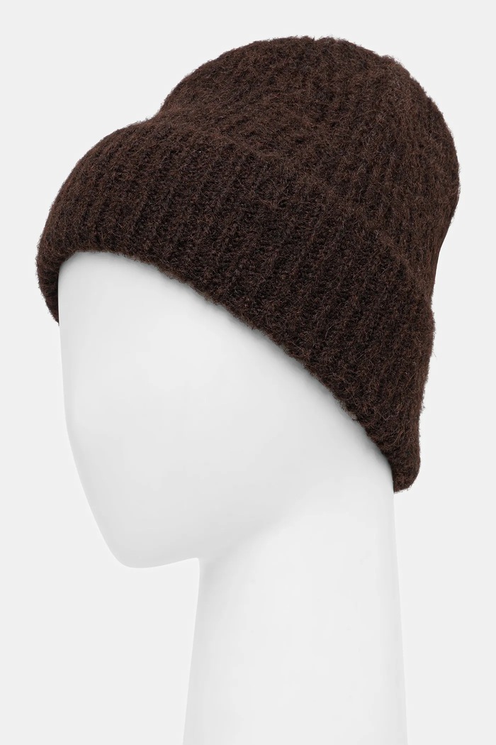Akcesoria Czapka damska beanie z domieszką wełny RW25-CDD705 brązowy