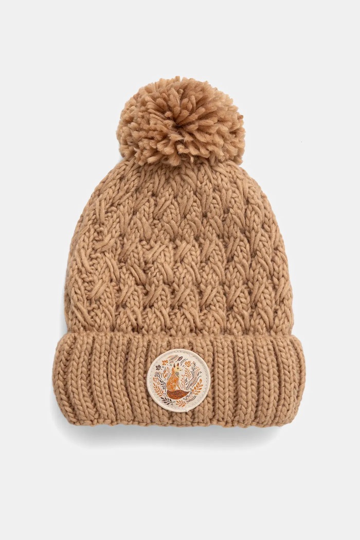 Czapka damska beanie z pomponem gruba beżowy RW25-CDD916