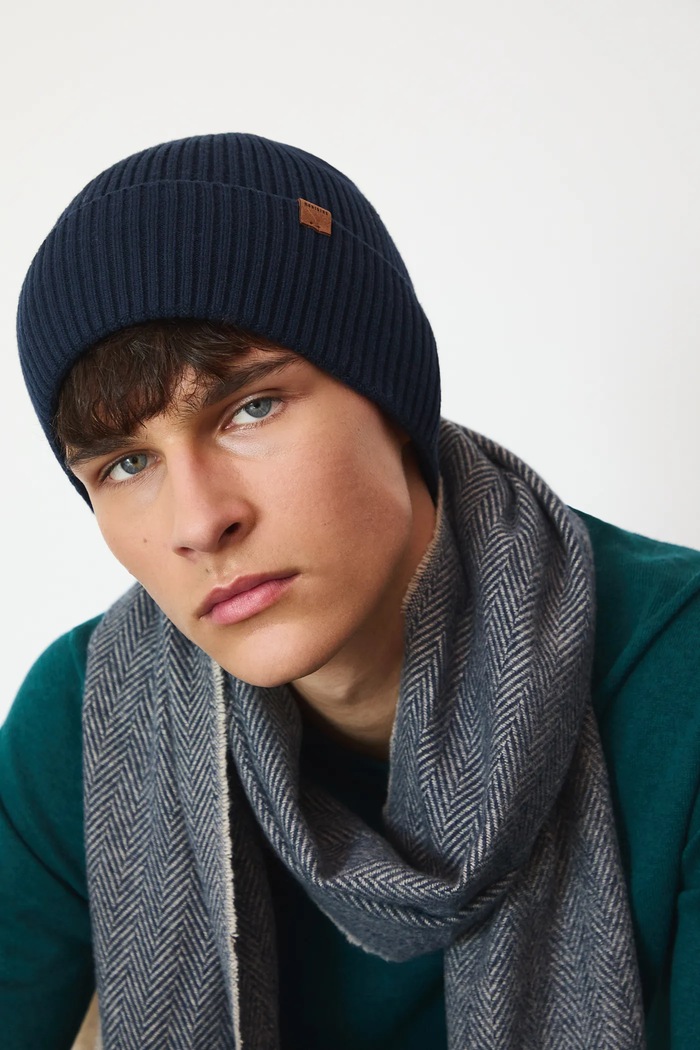 Czapka męska beanie prążkowana pozostałe granatowy RW25-CDM050