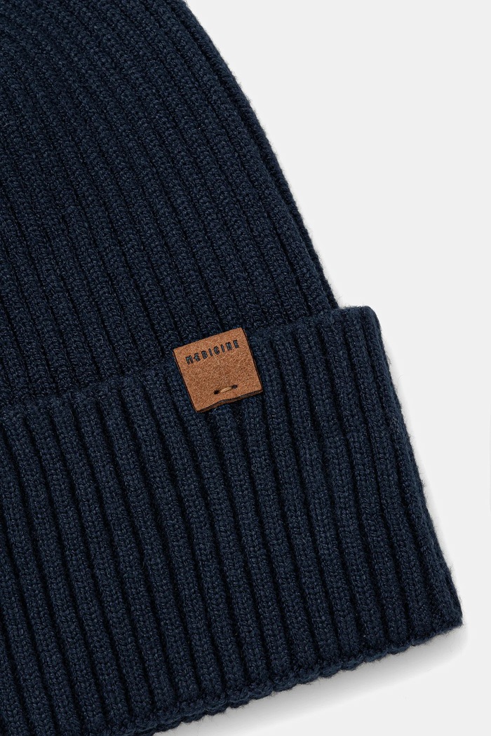 Czapka męska beanie prążkowana granatowy RW25-CDM050