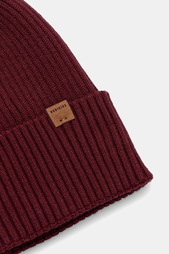 Akcesoria Czapka męska beanie prążkowana RW25-CDM050 bordowy