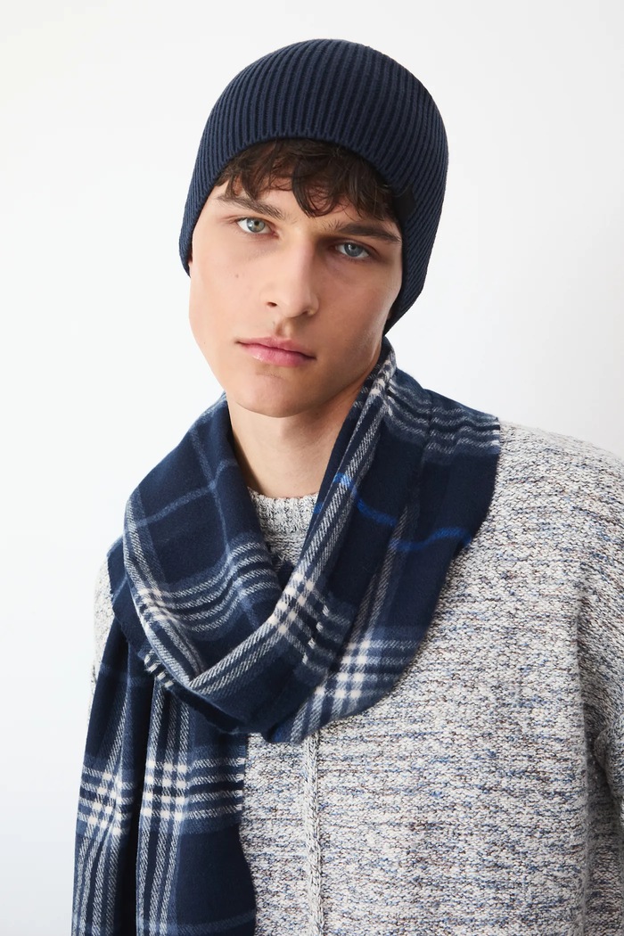Czapka męska beanie prążkowana pozostałe granatowy RW25-CDM051