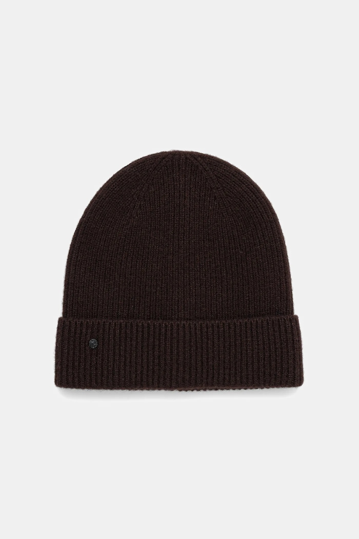 Czapka z wełny merino gładka średniej grubości brązowy RW25-CDM700