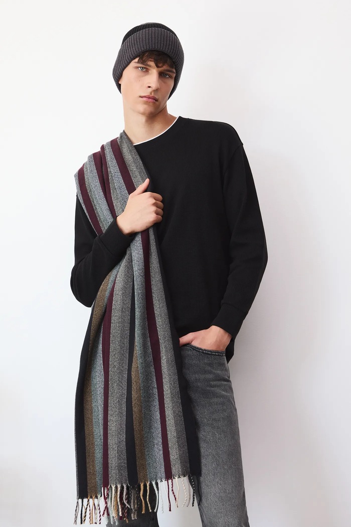 Czapka męska beanie z wiskozą szary RW25-CDM908