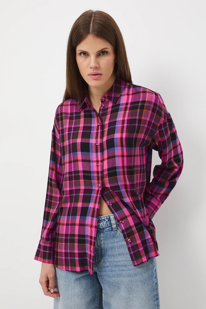 Koszula damska z wiskozy w kratę multicolor RW25-KDD604