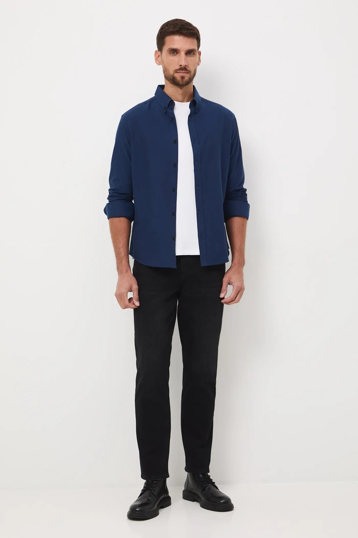 Koszula męska z kołnierzykiem button-down gładkie granatowy RW25-KDM093