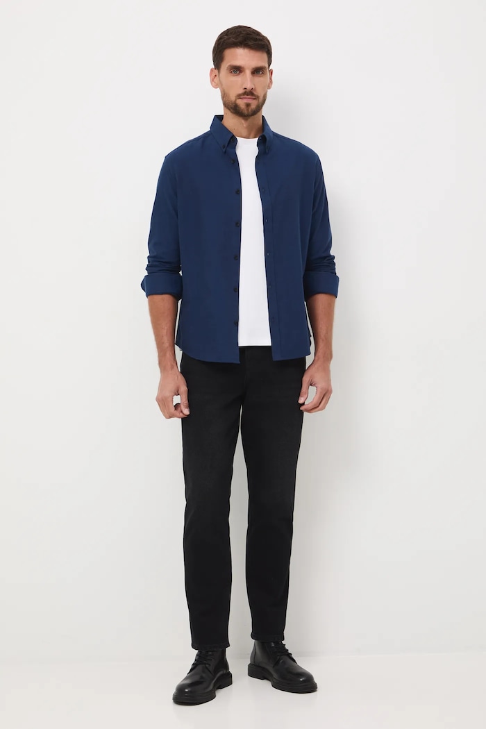 Koszula męska z kołnierzykiem button-down gładkie granatowy RW25-KDM093