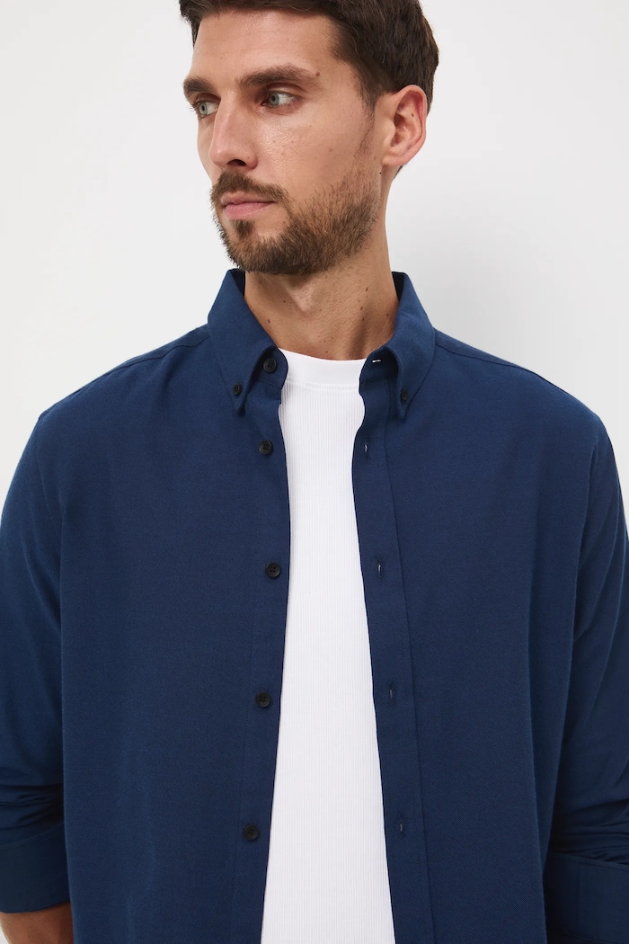 Koszula męska z kołnierzykiem button-down granatowy RW25-KDM093